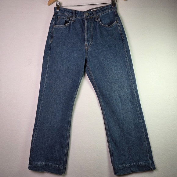 rag & bone Maya High Rise Crop Flare Jeans Size 27 Rye Harbor Blue - Picture 1 of 14